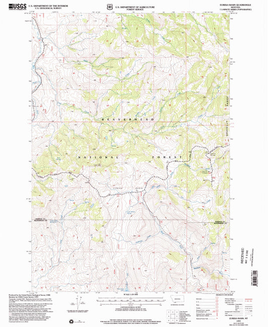 Classic USGS Eureka Basin Montana 7.5'x7.5' Topo Map Image