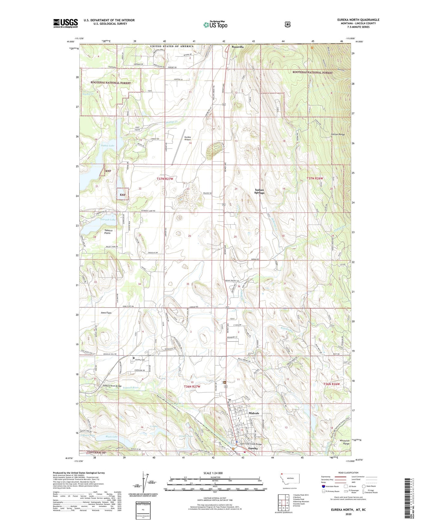 Eureka North Montana US Topo Map Image