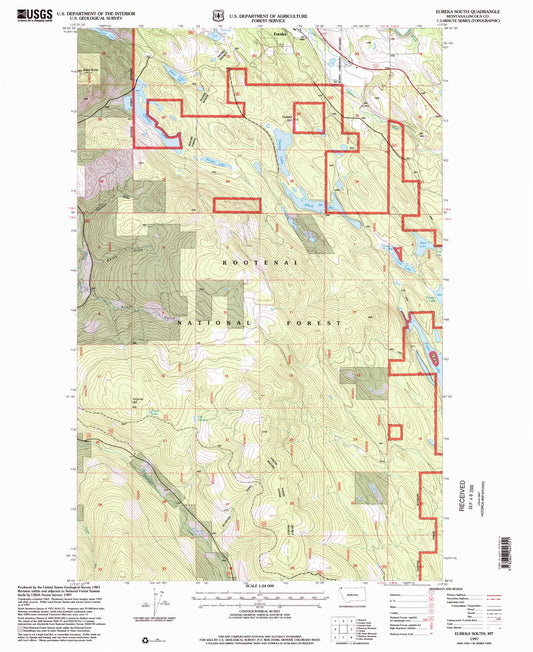Classic USGS Eureka South Montana 7.5'x7.5' Topo Map Image
