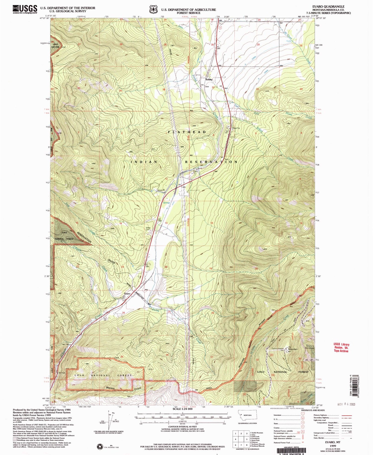 Classic USGS Evaro Montana 7.5'x7.5' Topo Map Image