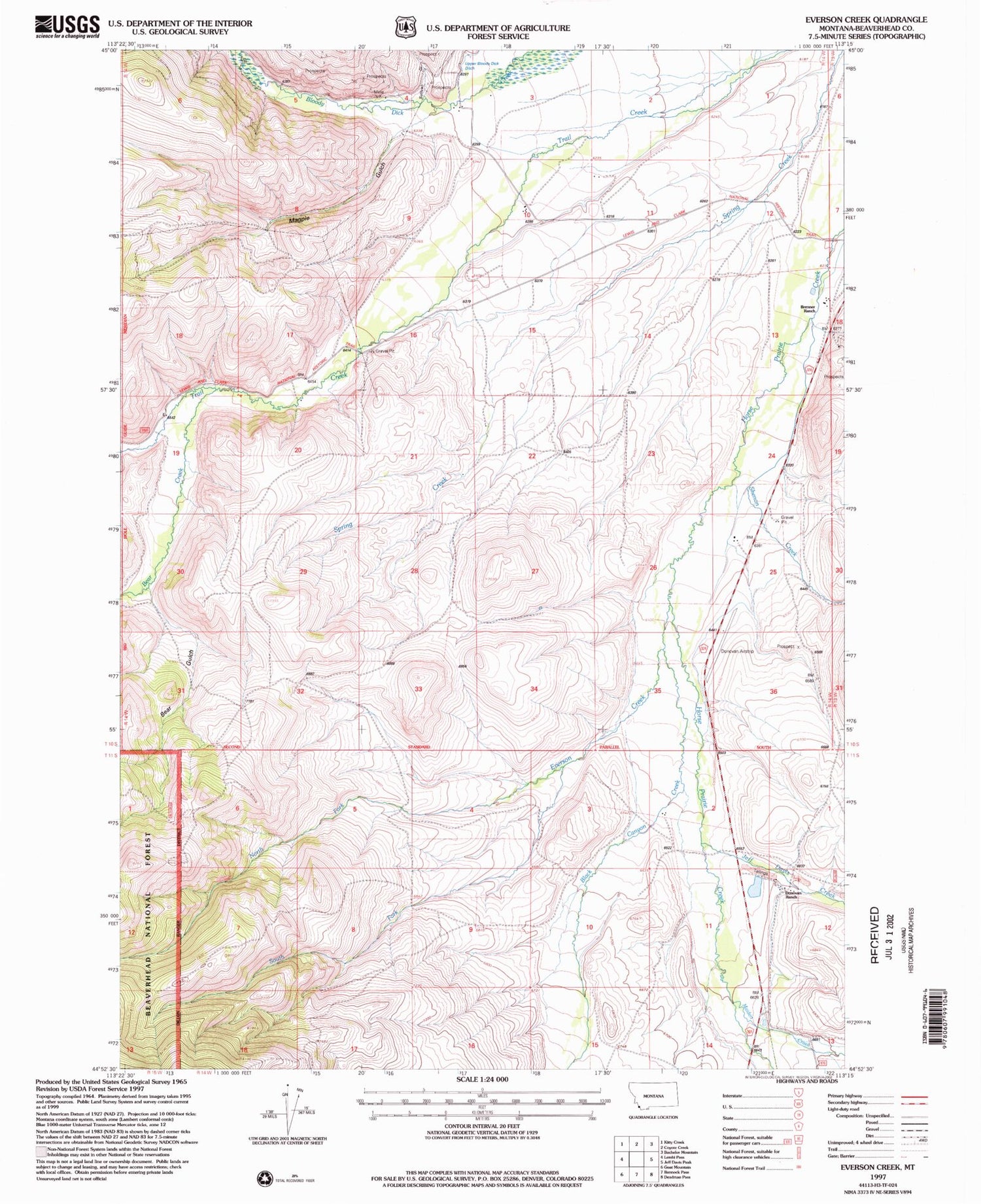 Classic USGS Everson Creek Montana 7.5'x7.5' Topo Map Image