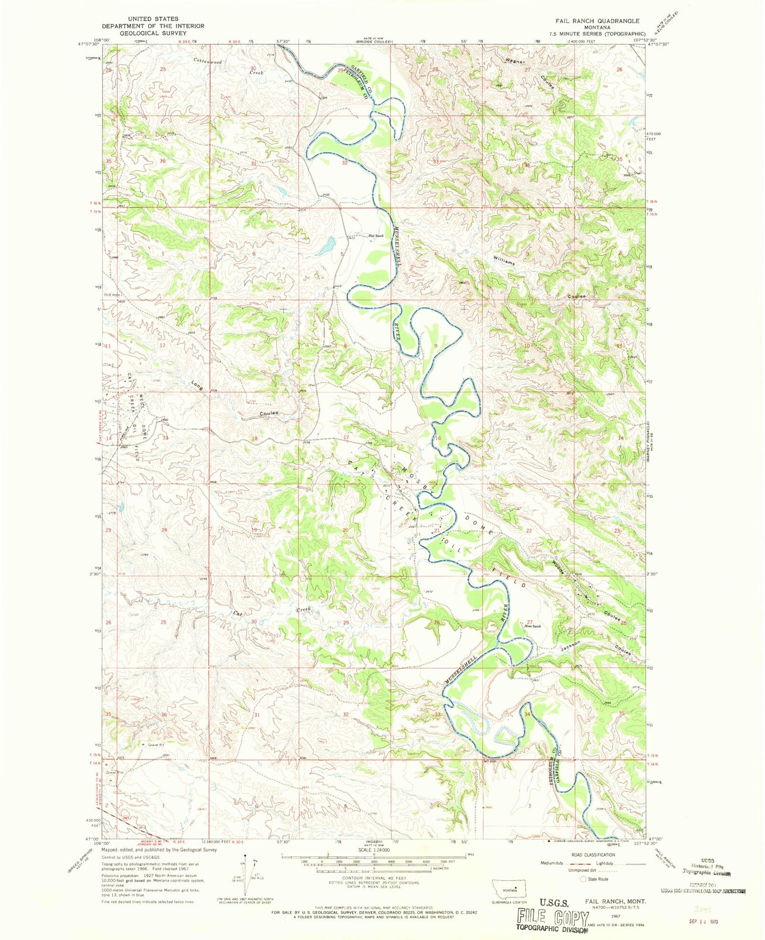 Classic USGS Fail Ranch Montana 7.5'x7.5' Topo Map Image