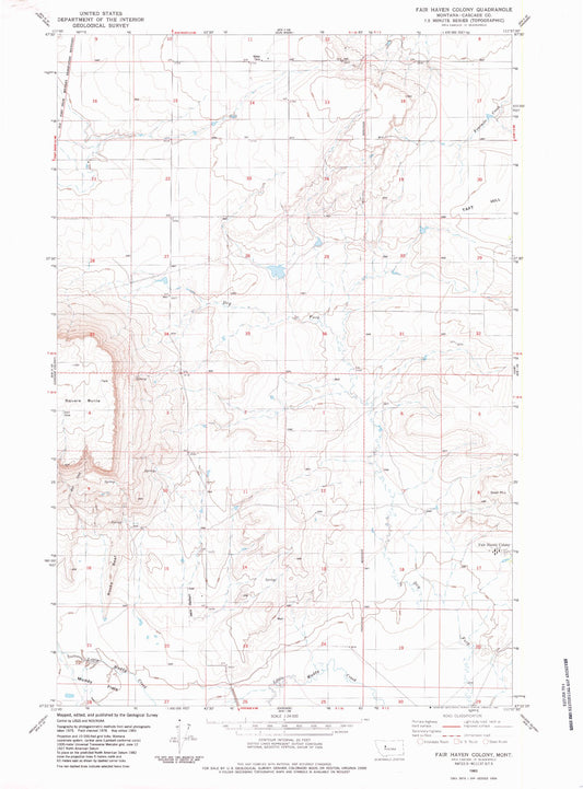 Classic USGS Fair Haven Colony Montana 7.5'x7.5' Topo Map Image
