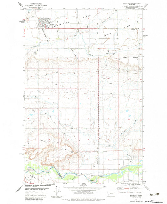 Classic USGS Fairfield Montana 7.5'x7.5' Topo Map Image