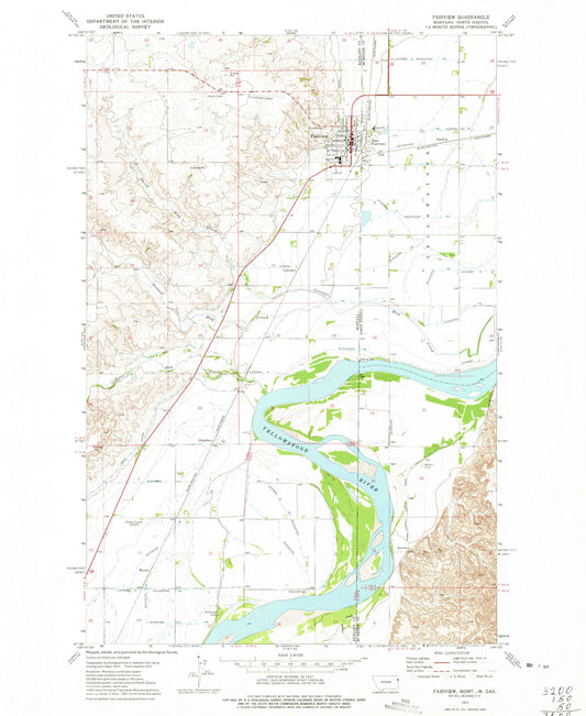 Classic USGS Fairview Montana 7.5'x7.5' Topo Map Image