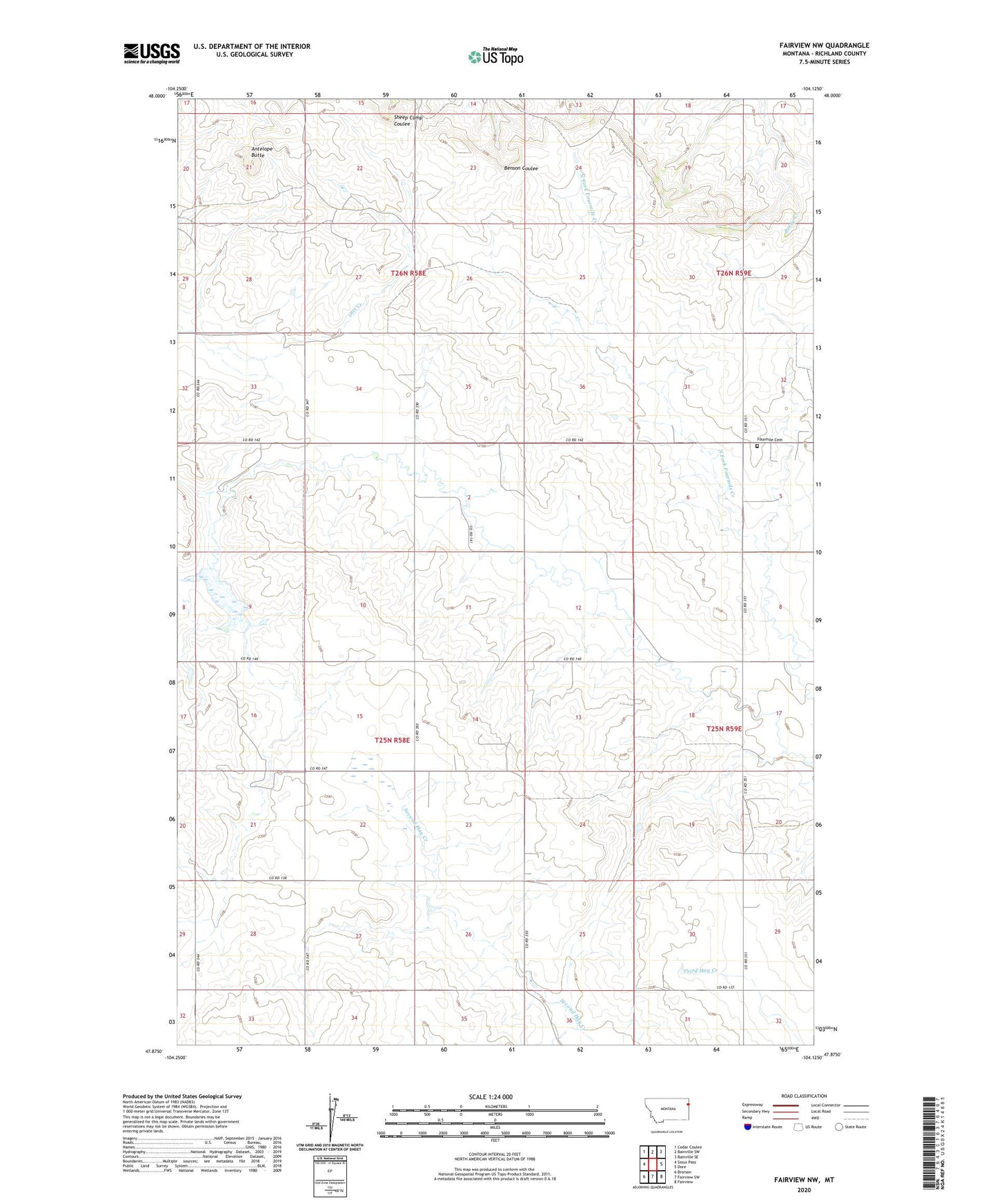 Fairview NW Montana US Topo Map Image
