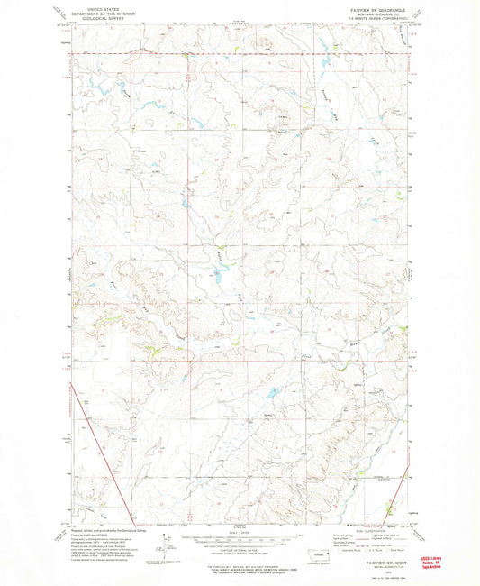 Classic USGS Fairview SW Montana 7.5'x7.5' Topo Map Image