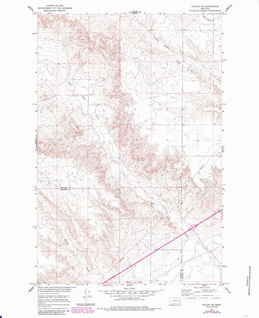 Classic USGS Fallon NE Montana 7.5'x7.5' Topo Map Image