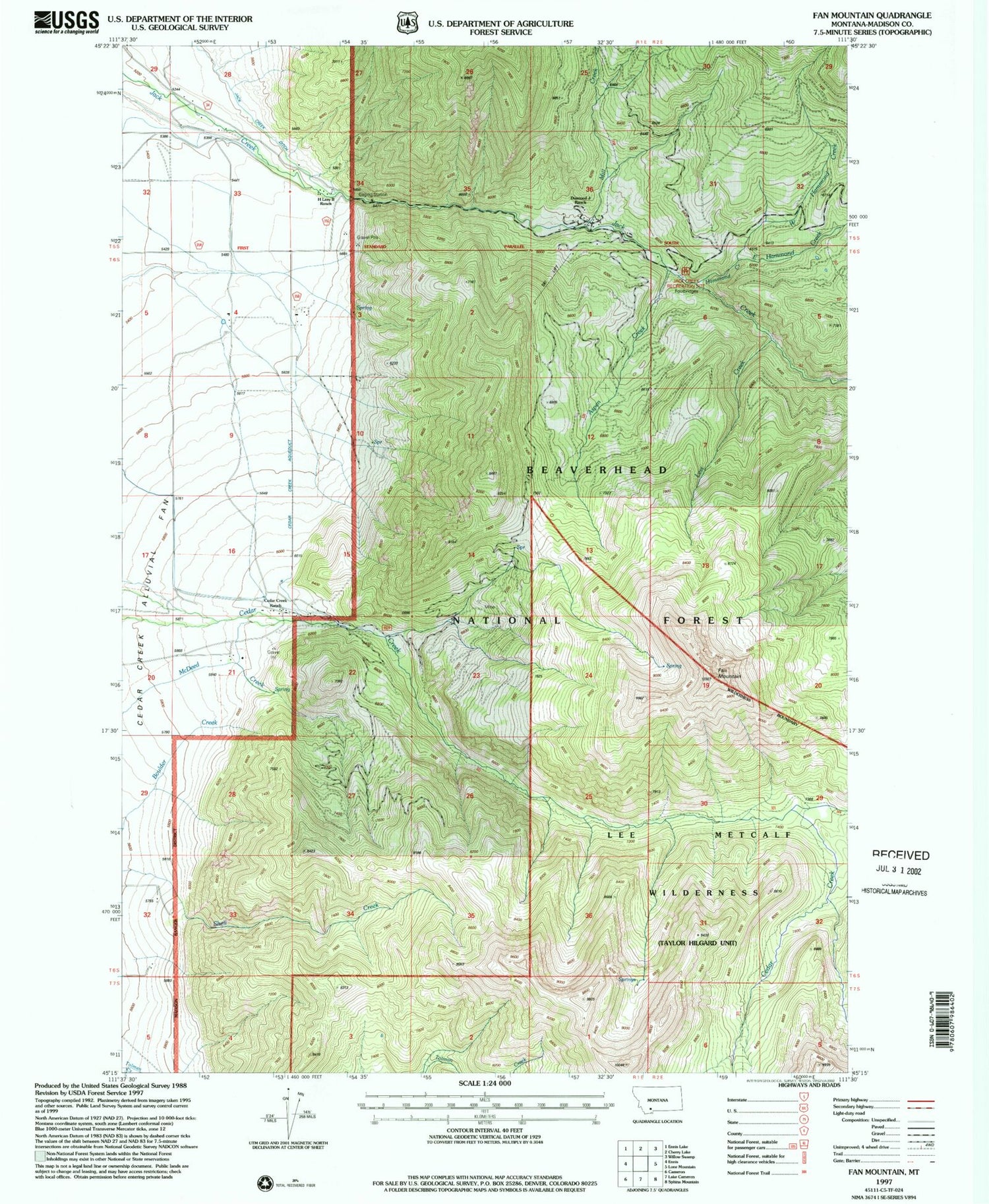 Classic USGS Fan Mountain Montana 7.5'x7.5' Topo Map Image
