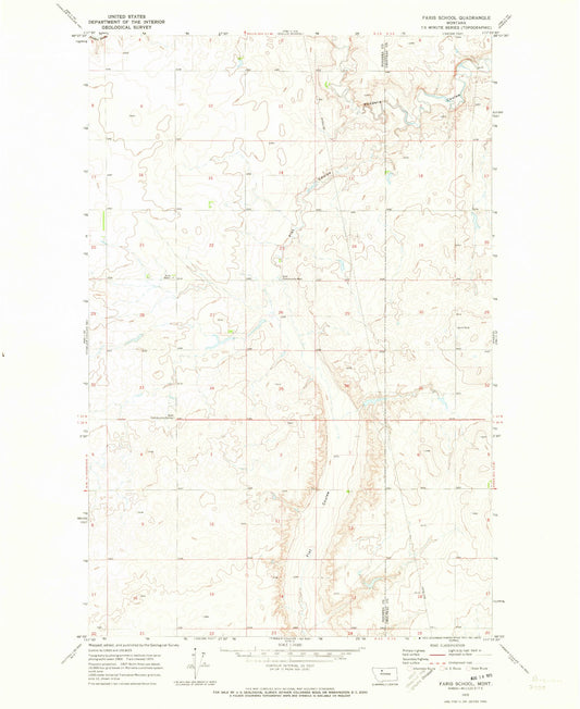 Classic USGS Faris School Montana 7.5'x7.5' Topo Map Image