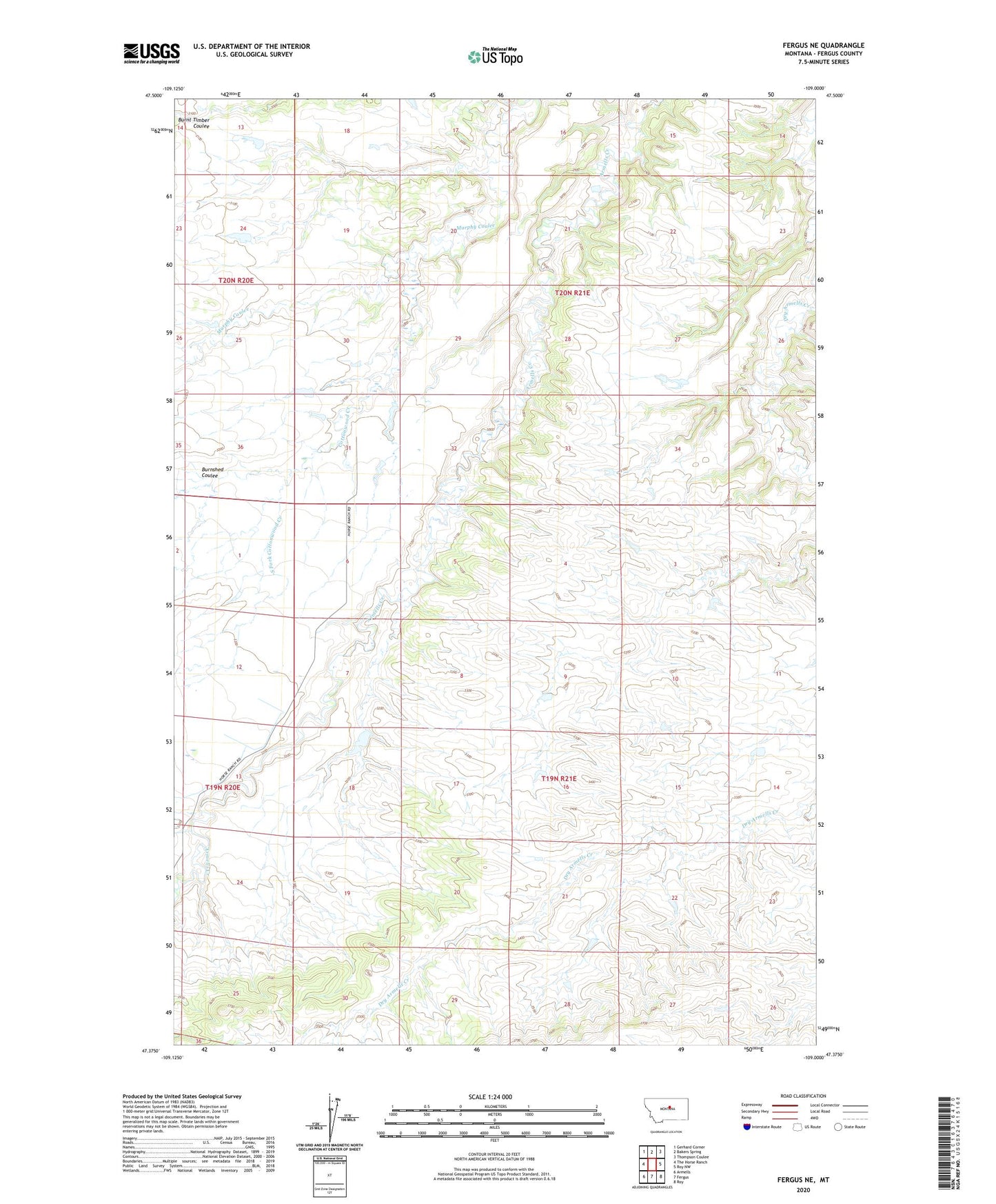 Fergus NE Montana US Topo Map Image