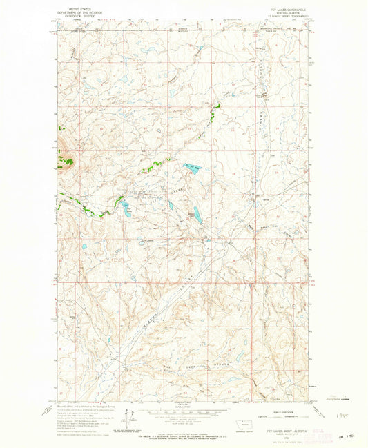 Classic USGS Fey Lakes Montana 7.5'x7.5' Topo Map Image