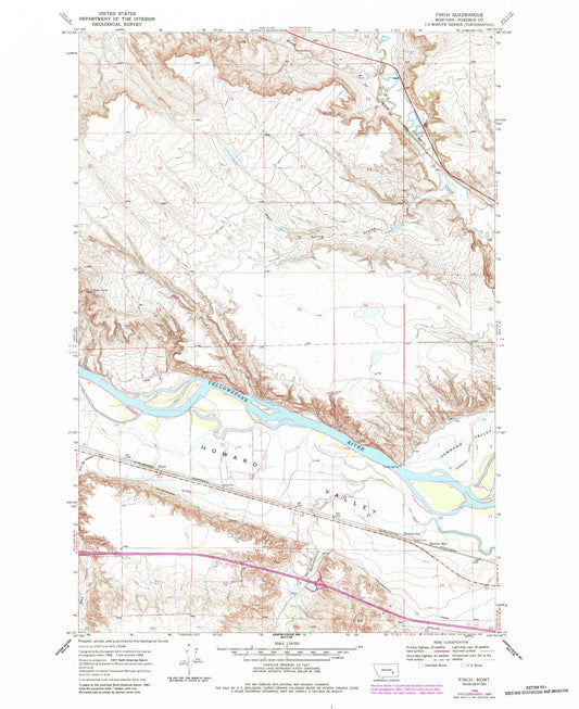Classic USGS Finch Montana 7.5'x7.5' Topo Map Image