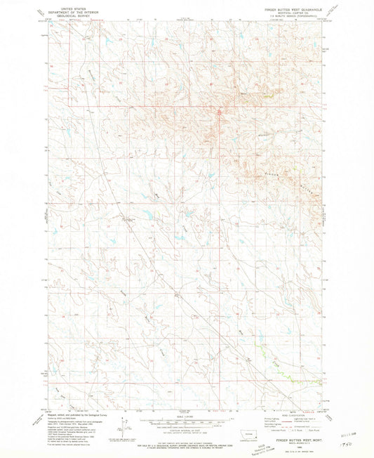 Classic USGS Finger Buttes West Montana 7.5'x7.5' Topo Map Image