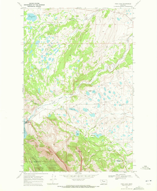 Classic USGS Fish Lake Montana 7.5'x7.5' Topo Map Image