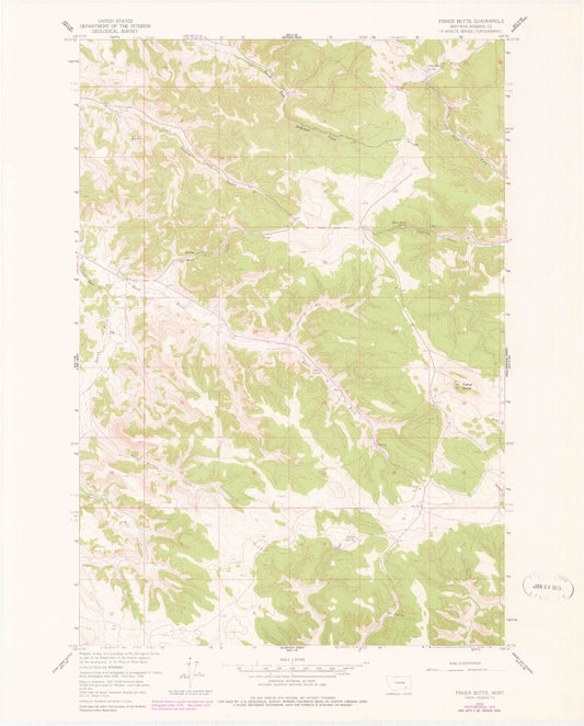 Classic USGS Fisher Butte Montana 7.5'x7.5' Topo Map Image