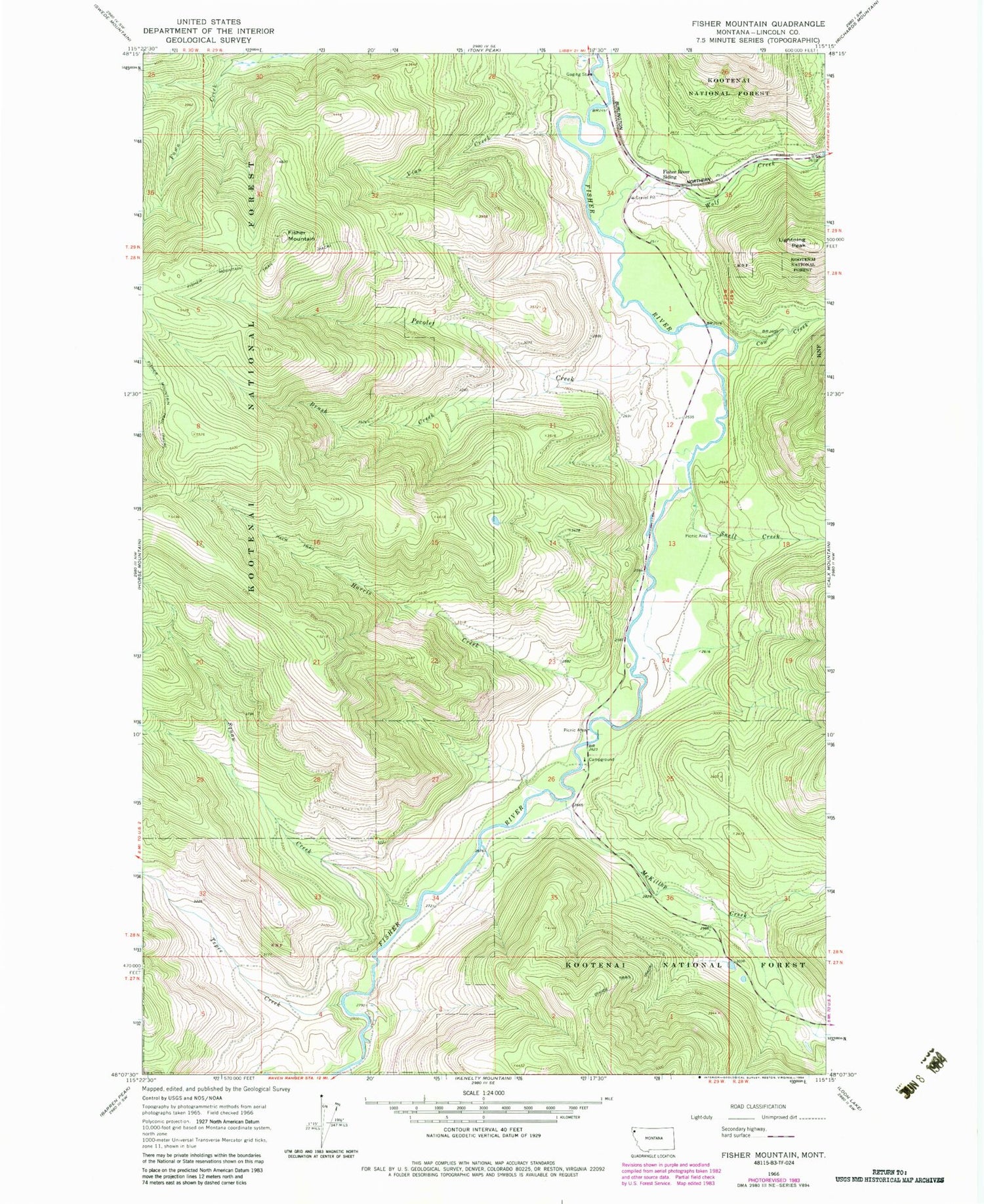 Classic USGS Fisher Mountain Montana 7.5'x7.5' Topo Map Image