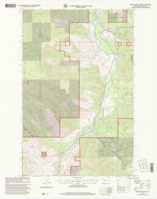 Classic USGS Fisher Mountain Montana 7.5'x7.5' Topo Map Image