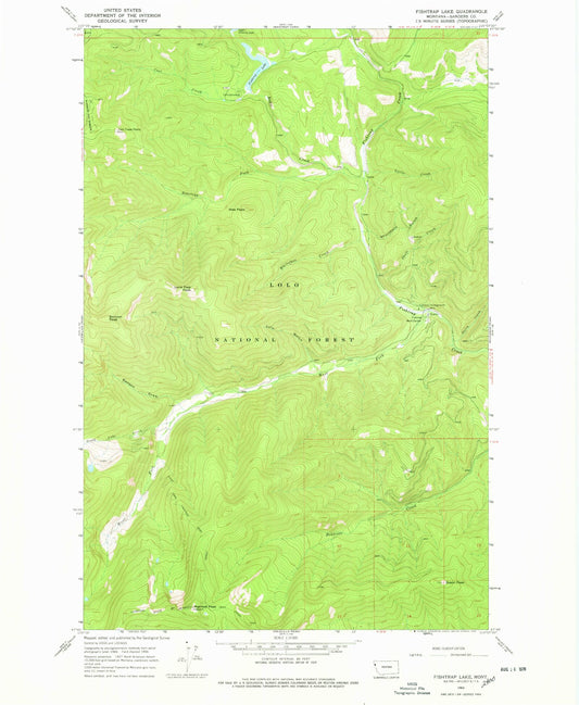 Classic USGS Fishtrap Lake Montana 7.5'x7.5' Topo Map Image