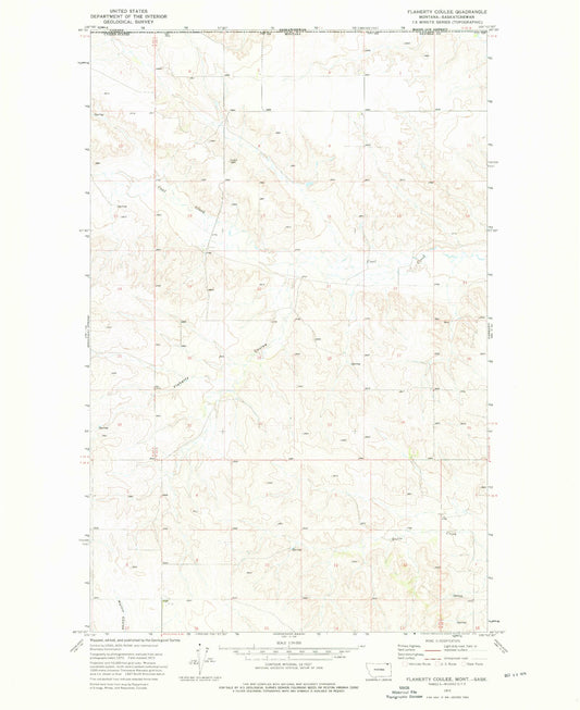 Classic USGS Flaherty Coulee Montana 7.5'x7.5' Topo Map Image