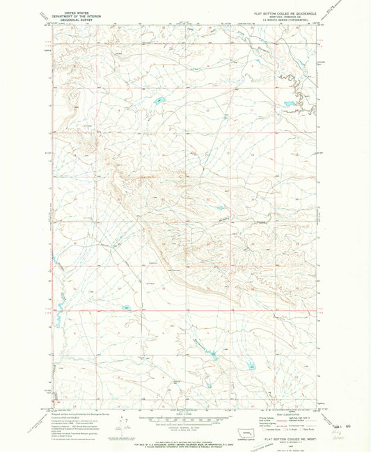 Classic USGS Flat Bottom Coulee NE Montana 7.5'x7.5' Topo Map Image