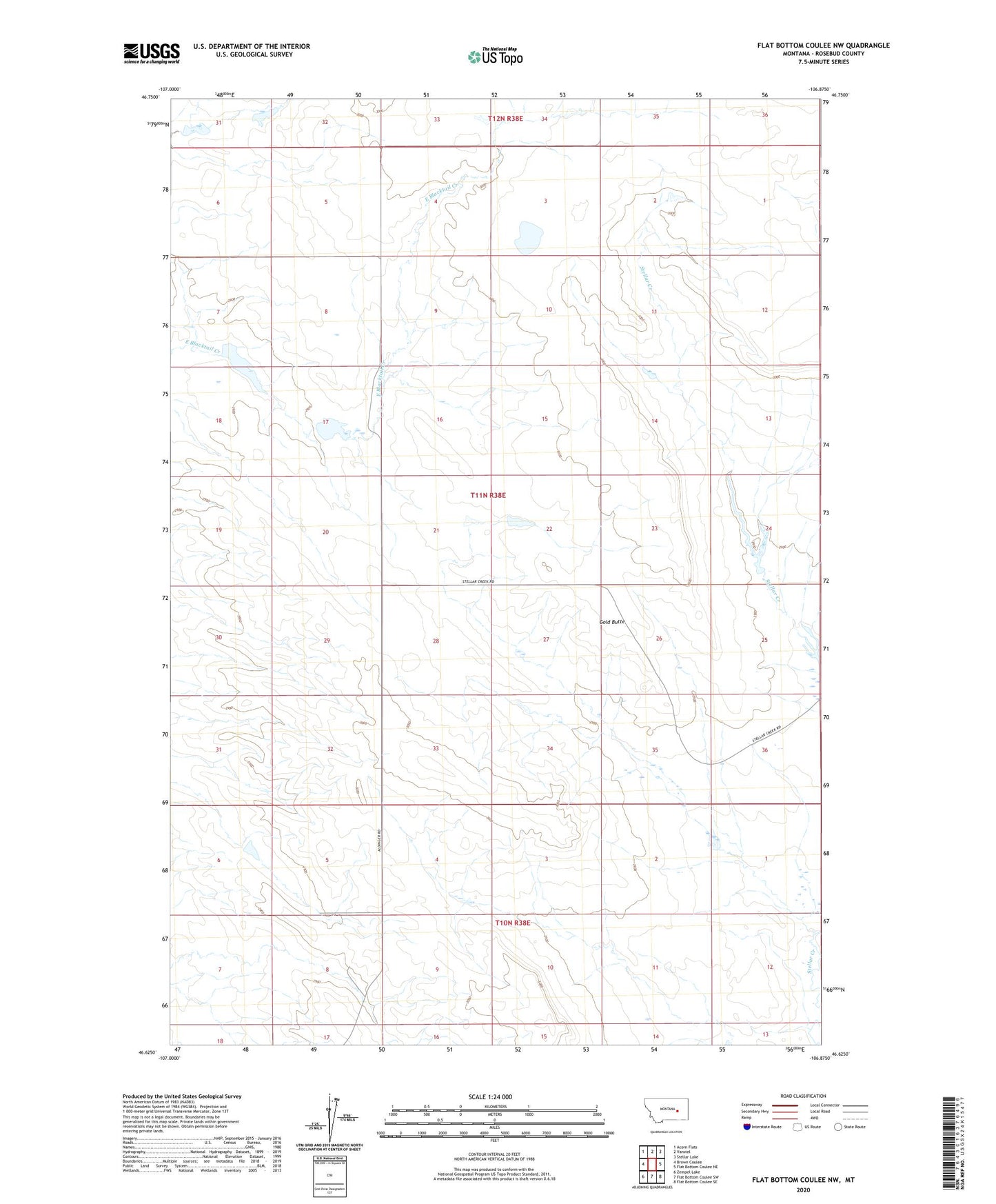 Flat Bottom Coulee NW Montana US Topo Map Image