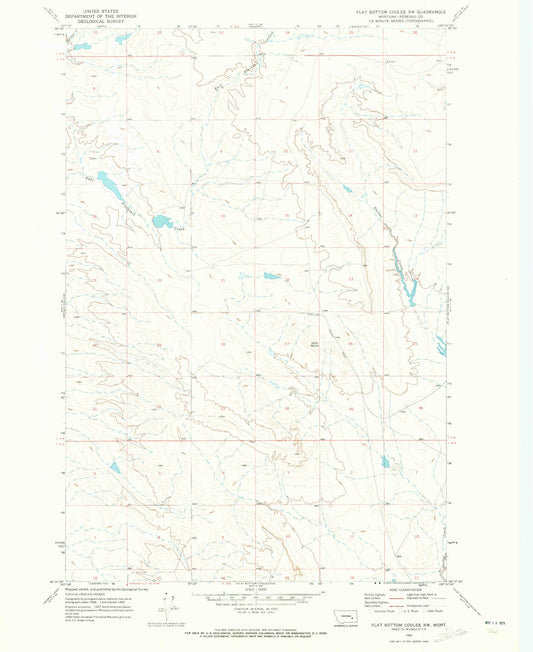 Classic USGS Flat Bottom Coulee NW Montana 7.5'x7.5' Topo Map Image