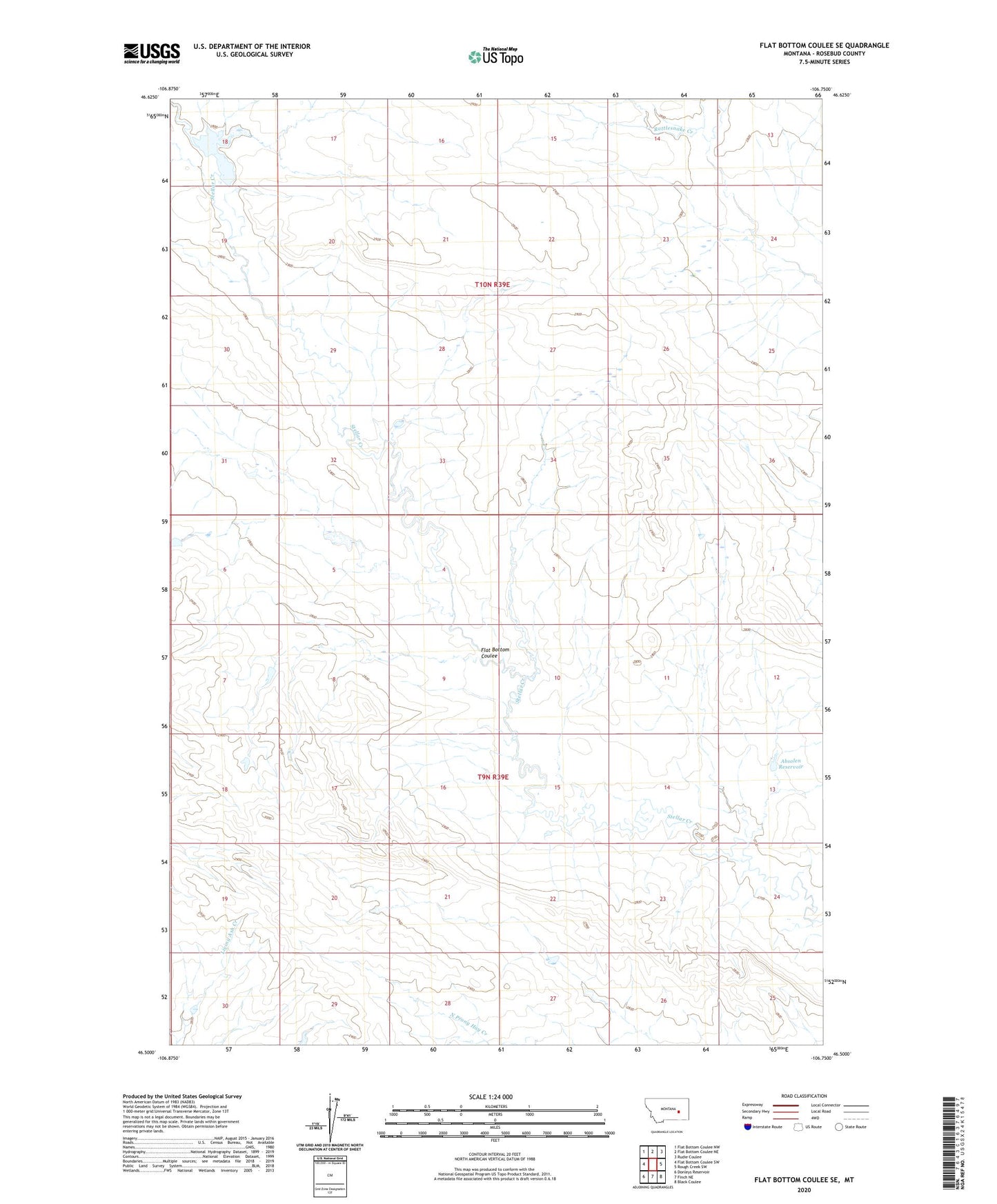 Flat Bottom Coulee SE Montana US Topo Map Image