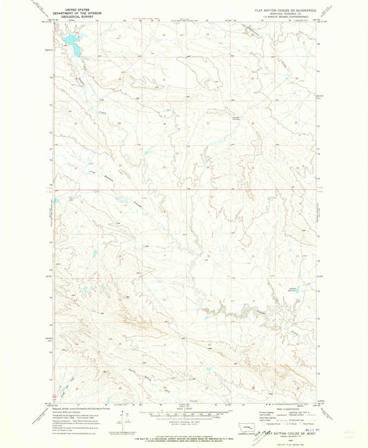 Classic USGS Flat Bottom Coulee SE Montana 7.5'x7.5' Topo Map Image