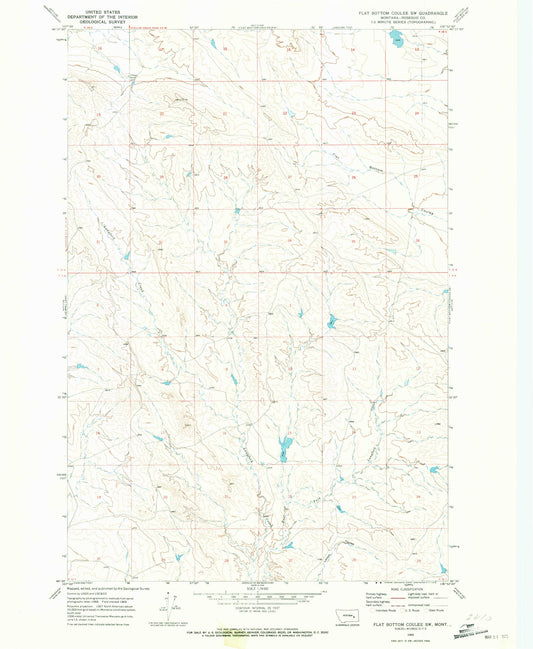 Classic USGS Flat Bottom Coulee SW Montana 7.5'x7.5' Topo Map Image