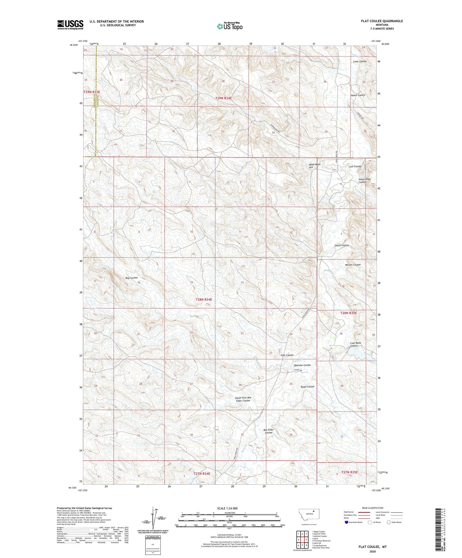 Flat Coulee Montana US Topo Map Image