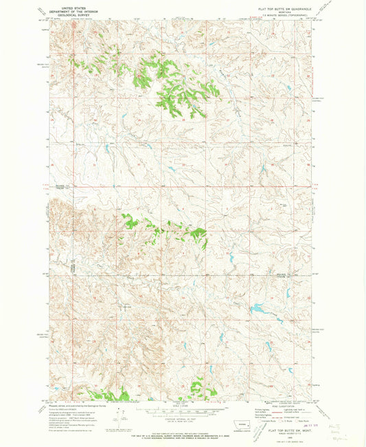 Classic USGS Flat Top Butte SW Montana 7.5'x7.5' Topo Map Image