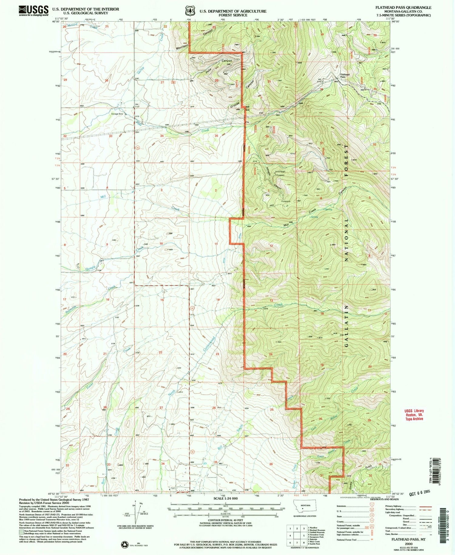 Classic USGS Flathead Pass Montana 7.5'x7.5' Topo Map Image