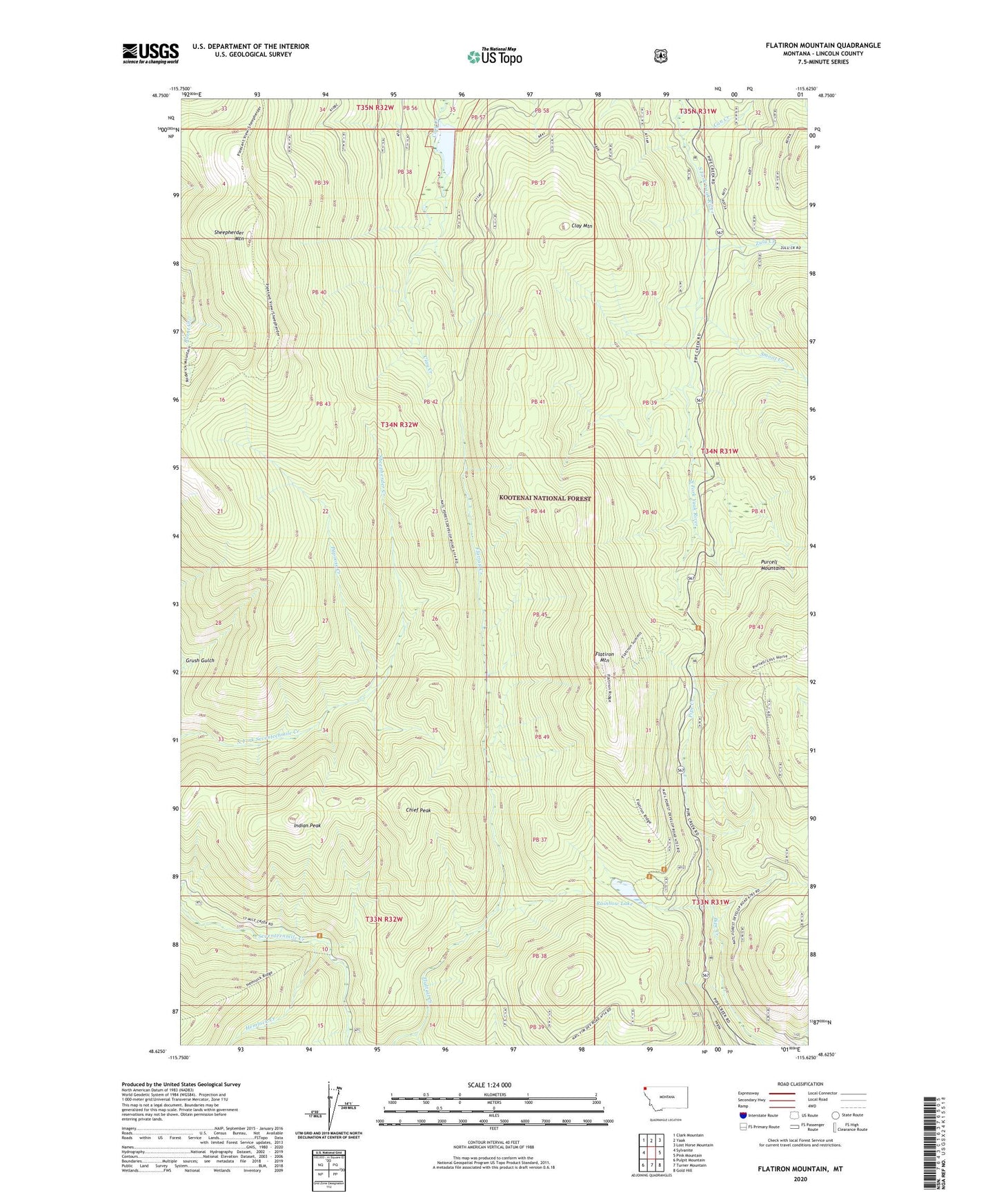 Flatiron Mountain Montana US Topo Map Image