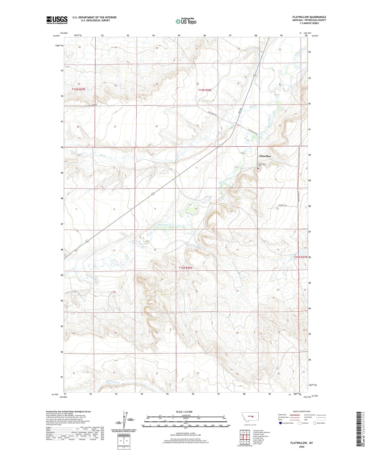 Flatwillow Montana US Topo Map Image