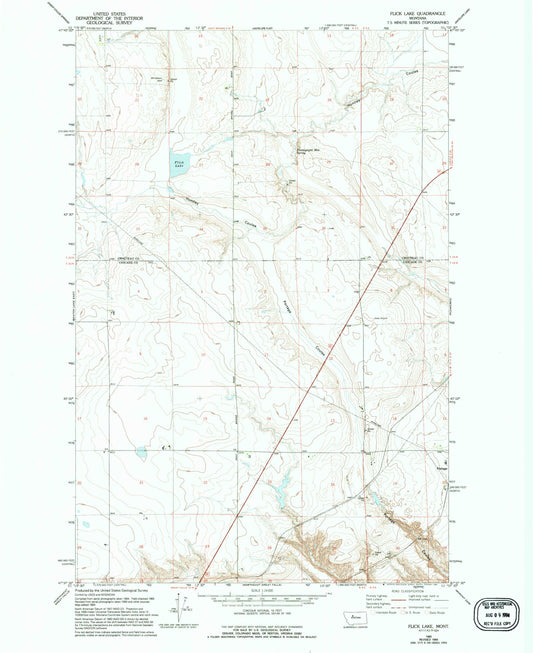 Classic USGS Flick Lake Montana 7.5'x7.5' Topo Map Image