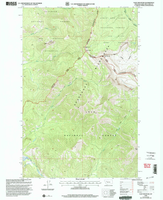 Classic USGS Flint Mountain Montana 7.5'x7.5' Topo Map Image