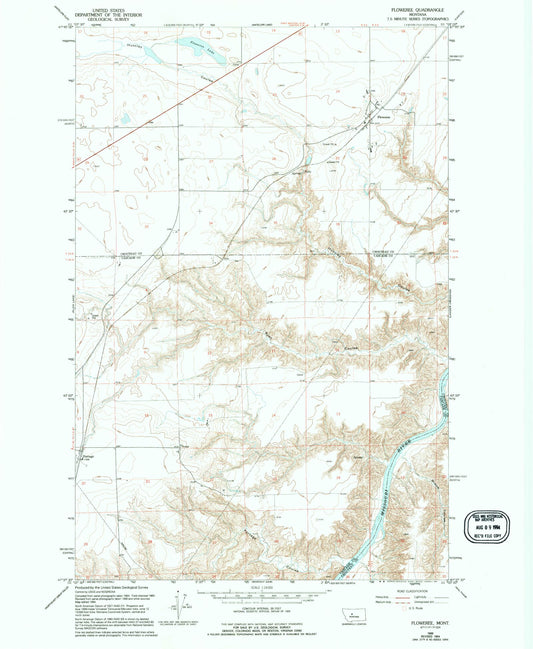 Classic USGS Floweree Montana 7.5'x7.5' Topo Map Image