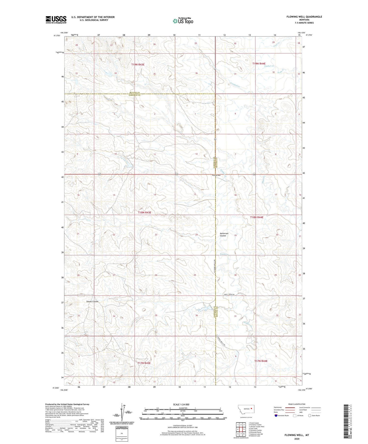 Flowing Well Montana US Topo Map Image