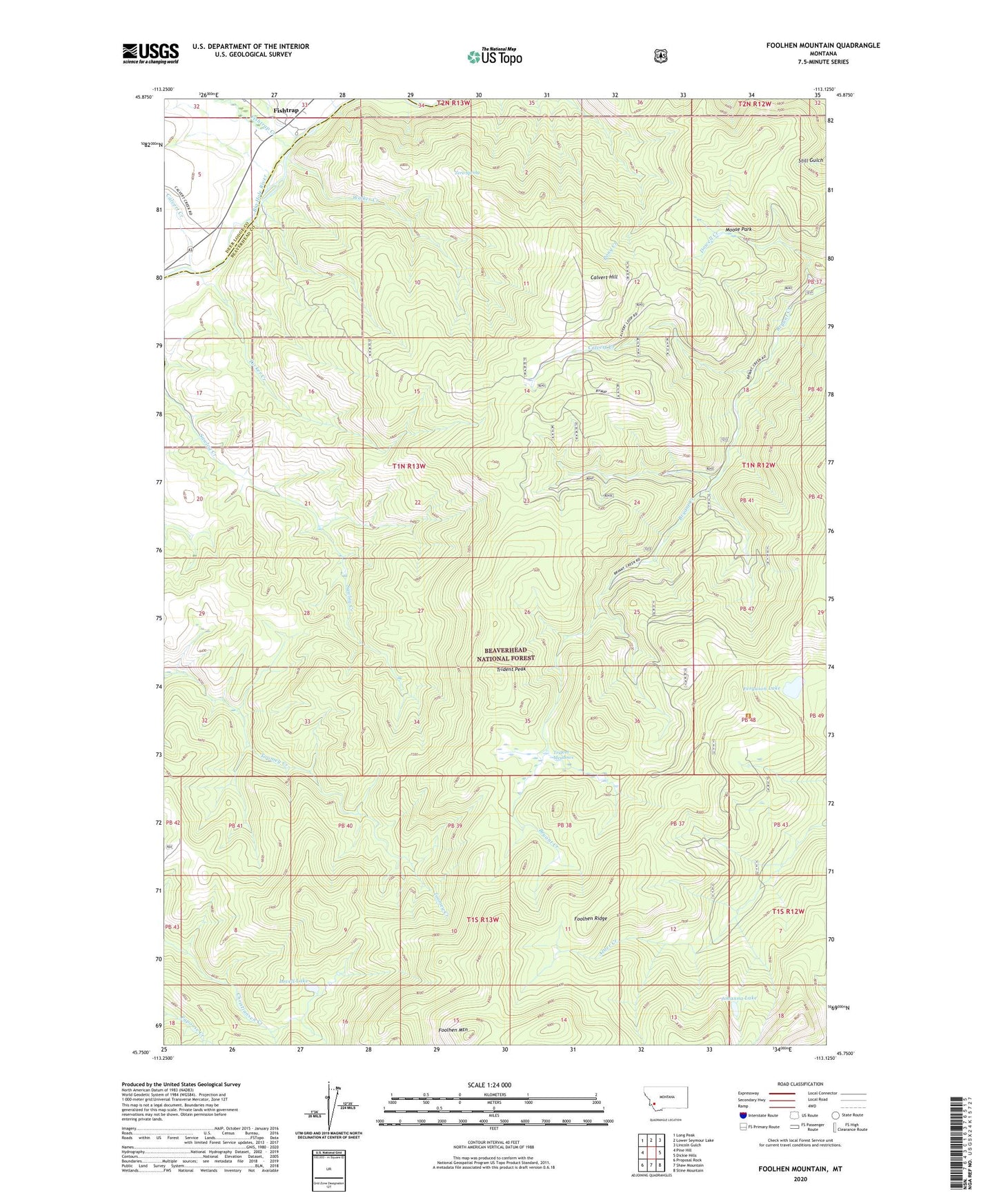 Foolhen Mountain Montana US Topo Map Image