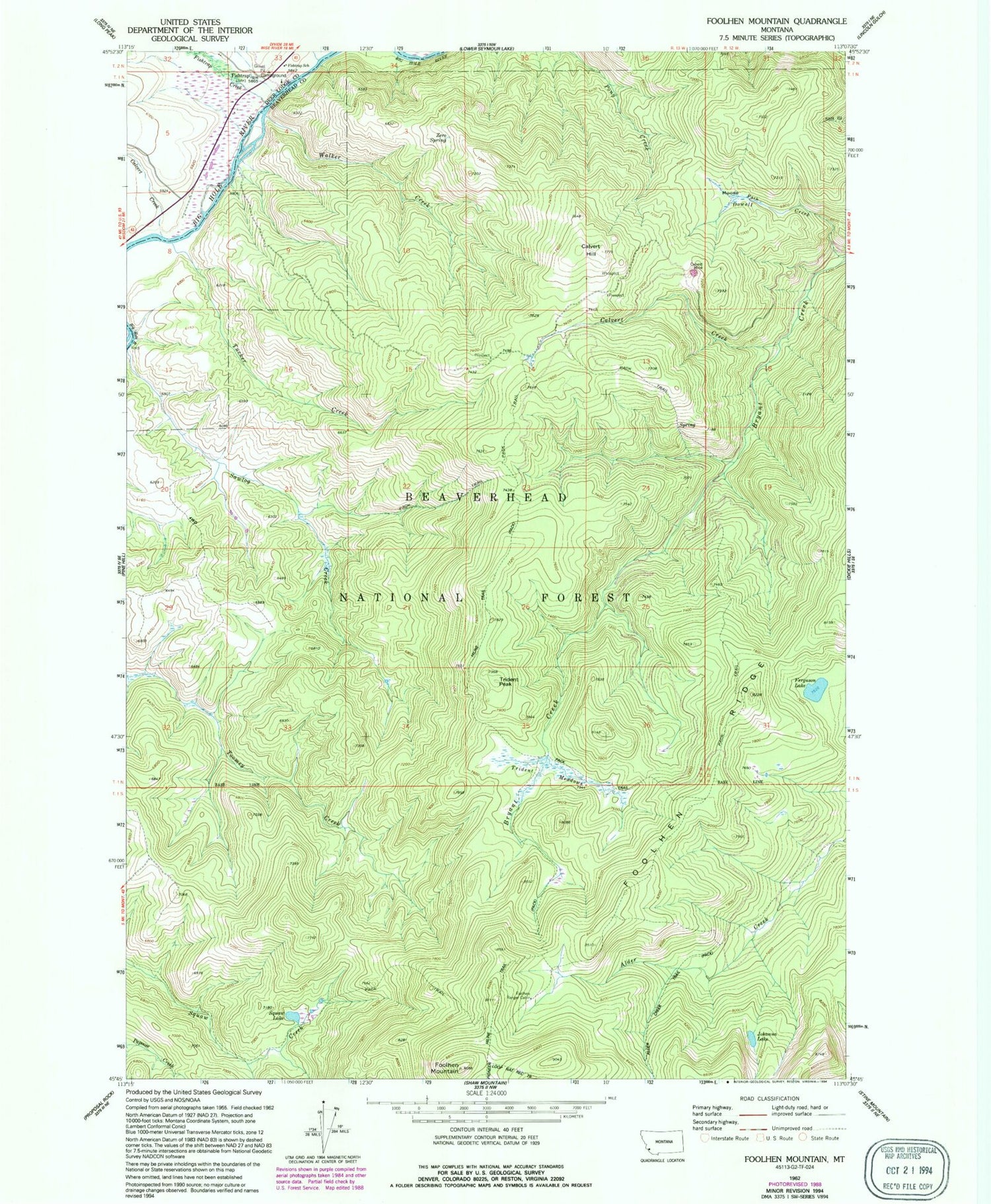 Classic USGS Foolhen Mountain Montana 7.5'x7.5' Topo Map Image
