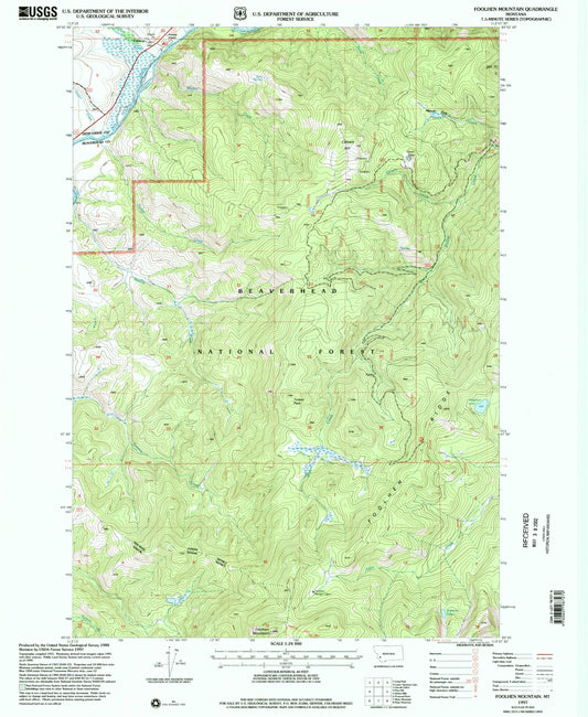 Classic USGS Foolhen Mountain Montana 7.5'x7.5' Topo Map Image