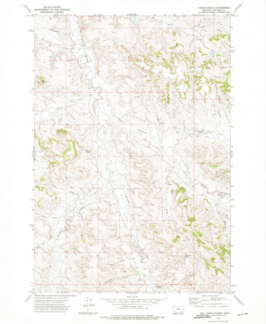 Classic USGS Forks Ranch Montana 7.5'x7.5' Topo Map Image