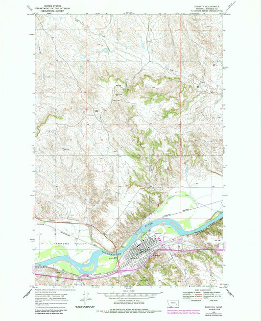 Classic USGS Forsyth Montana 7.5'x7.5' Topo Map Image