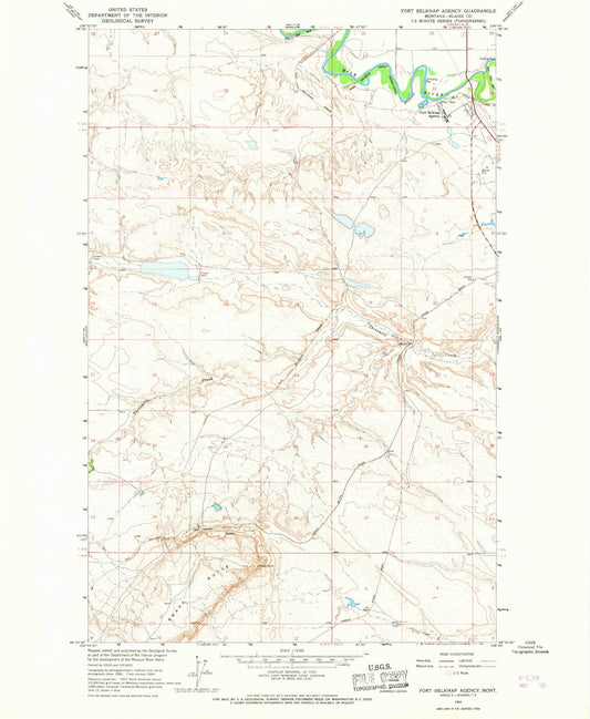 Classic USGS Fort Belknap Agency Montana 7.5'x7.5' Topo Map Image