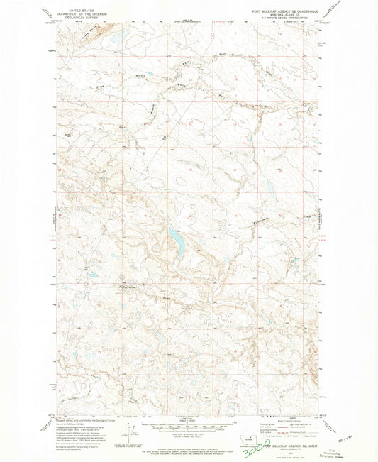Classic USGS Fort Belknap Agency SE Montana 7.5'x7.5' Topo Map Image