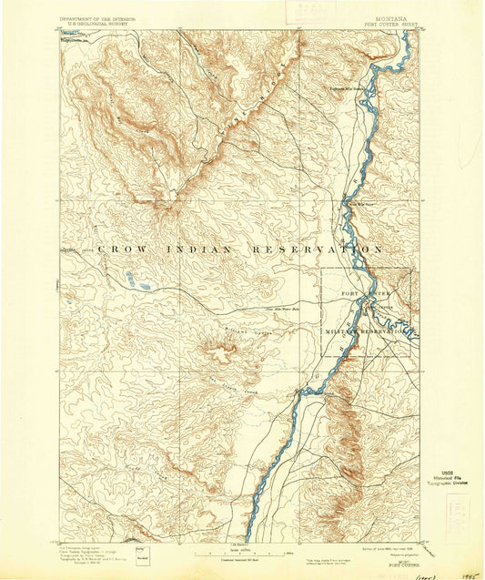 Historic 1894 Fort Custer Montana 30'x30' Topo Map Image