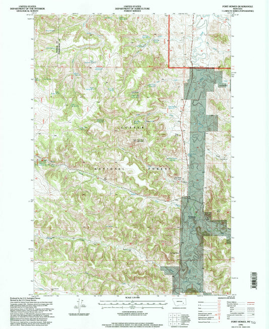 Classic USGS Fort Howes Montana 7.5'x7.5' Topo Map Image