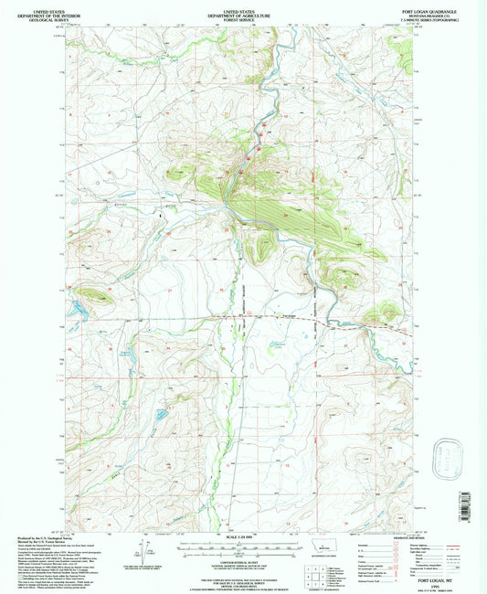 Classic USGS Fort Logan Montana 7.5'x7.5' Topo Map Image