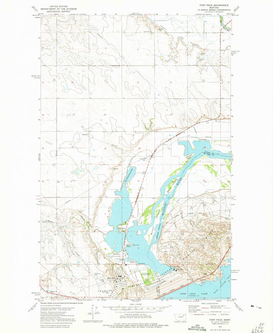 Classic USGS Fort Peck Montana 7.5'x7.5' Topo Map Image